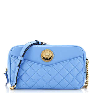 Versace Light Blue Quilted Leather Crossbody Bag with Gold Medallion